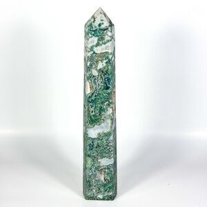Moss Agate Obelisk Crystal Rock Tower 982g | 11"
